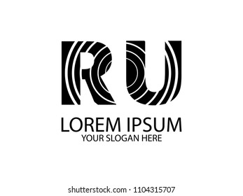 Initial Letter R and U circle line black color Design Logo Vector Graphic Branding Letter Element.