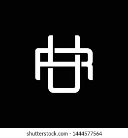 Initial letter R and U, RU, UR, overlapping interlock monogram logo, white color on black background