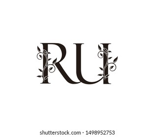 Initial letter R and U, RU, vintage Logo Icon, classy black letter monogram logo icon suitable for boutique,restaurant, wedding service, hotel or business identity.