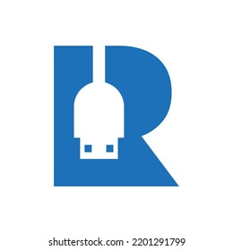 Initial Letter R USB Symbol Design. Computer Connection USB Cable Icon Vector