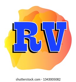 Initial Letter R V Logo Icon With Golden Liquid Abstract at The Back. Material Design Logo