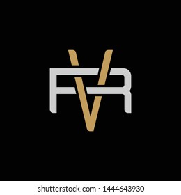 Initial letter R and V, RV, VR, overlapping interlock logo, monogram line art style, silver gold on black background