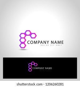 Initial letter R vector graphic design illustration, with hexagon shape