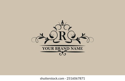 Initial letter R vector logo template. Exquisite illustration for restaurant, royalty, boutique, cafe, hotel, heraldic, jewelry, fashion and others.