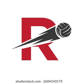 Initial Letter R Volleyball Logo Design With Speed Symbol. Volleyball Logo For Academy and Club Sign