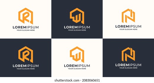 letra inicial r w n combinada con el concepto de logotipo de la casa