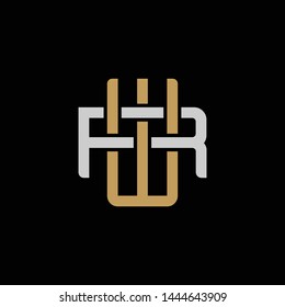 Initial letter R and W, RW, WR, overlapping interlock logo, monogram line art style, silver gold on black background