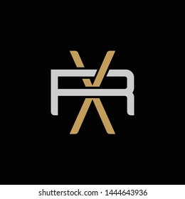 Initial letter R and X, RX, XR, overlapping interlock logo, monogram line art style, silver gold on black background