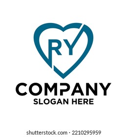 Initial letter r y in love shape logo vector design