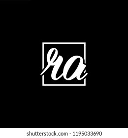 Initial letter RA AR minimalist art monogram shape logo, white color on black background