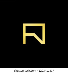 Initial letter RA AR minimalist art logo, gold color on black background.