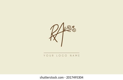 Initial letter RA Or AR  Signature handwritten wedding botanical feminine floral icon logo vector  design  illustration symbol