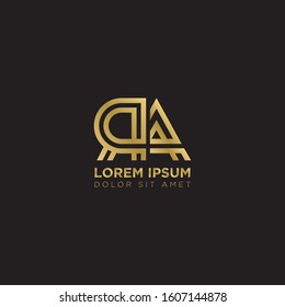 Initial Letter RA linked uppercase overlap modern gold logo vector design template. Suitable for business, consulting group company.