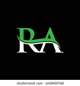 Initial Letter RA Logo Design Vector Template. RA Letter Logo White, Green With Black Background