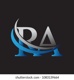initial letter RA logotype company name colored blue and grey swoosh design. vector logo for business and company identity.
