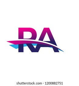 initial letter RA logotype company name colored blue and magenta swoosh design. vector logo for business and company