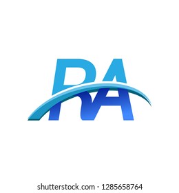 initial letter RA logotype company name colored blue and swoosh design. vector logo for business and company identity.