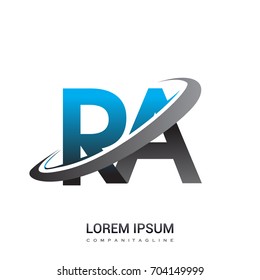 initial letter RA logotype company name colored blue and grey swoosh design. logo design for business and company identity.