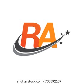 initial letter RA logotype company name colored orange and grey swoosh star design. vector logo for business and company identity.