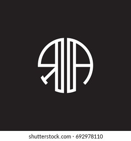 Initial letter RA, minimalist line art monogram circle shape logo, white color on black background