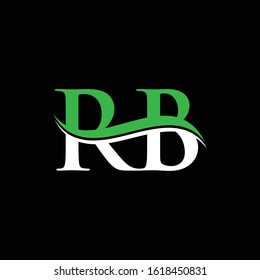 Initial Letter RB Logo Design Vector Template. RB Letter Logo White, Green With Black Background