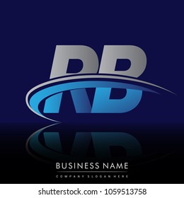 initial letter RB logotype company name colored blue and grey swoosh design. vector logo for business and company identity.