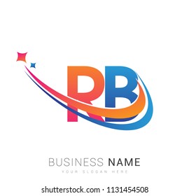 initial letter RB logotype company name colored orange, red and blue swoosh star design. vector logo for business and company identity.