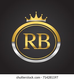 initial letter RB logotype company name with oval shape and crown, gold and silver color. vector logo for business and company identity.