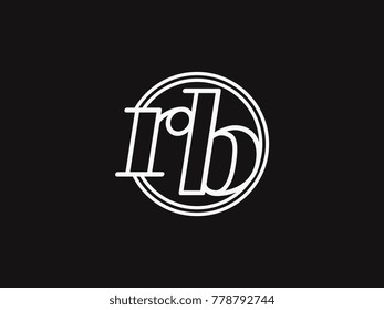 Initial letter rb lowercase outline inside the circle logo template white on black background