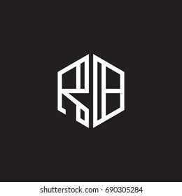 Initial letter RB, minimalist line art monogram hexagon shape logo, white color on black background