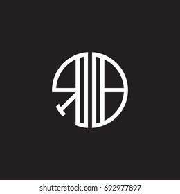 Initial letter RB, minimalist line art monogram circle shape logo, white color on black background