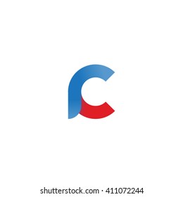 initial letter rc linked round lowercase logo blue red