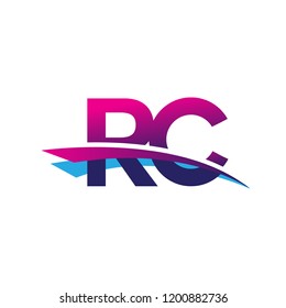 initial letter RC logotype company name colored blue and magenta swoosh design. vector logo for business and company