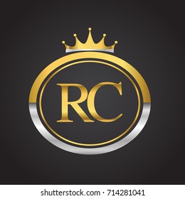 initial letter RC logotype company name with oval shape and crown, gold and silver color. vector logo for business and company identity.