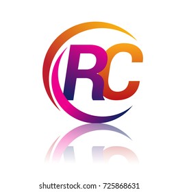 initial letter RC logotype company name orange and magenta color on circle and swoosh design. vector logo for business and company identity.