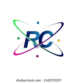 initial letter RC logotype science icon colored blue, red, green and yellow swoosh design. vector logo for business and company identity.
