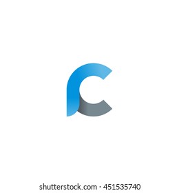 initial letter rc modern linked circle round lowercase logo blue gray