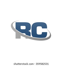 initial letter RC swoosh ring company logo blue gray