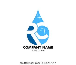 Initial Letter RC With Water Drop Logo Design Vector Template