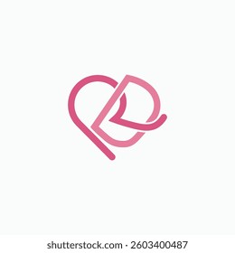Initial letter RD heart logo. RD monogram simple lines love symbol logo icon vector illustration