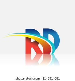 initial letter RD logotype company name colored red and blue and swoosh design. vector logo for business and company identity.
