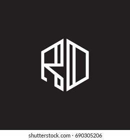 Initial letter RD, RO, minimalist line art monogram hexagon shape logo, white color on black background