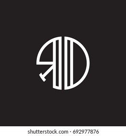 Initial letter RD, RO, minimalist line art monogram circle shape logo, white color on black background