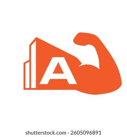 Initial Letter A Real Estate Logo Concept With City Building and Arm Symbol Vector Template