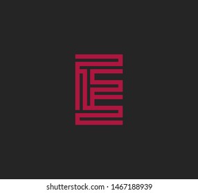 Initial letter red line shape logo on dark background vector E