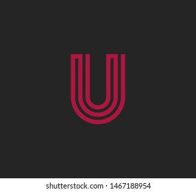 Initial letter red line shape logo on dark background vector U