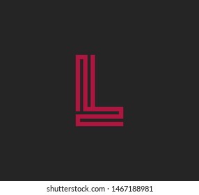 Initial letter red line shape logo on dark background vector L