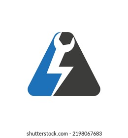 Initial Letter A Repair Wrench And Volt Power Logo Design For Repair, Electrical Sign Vector Template