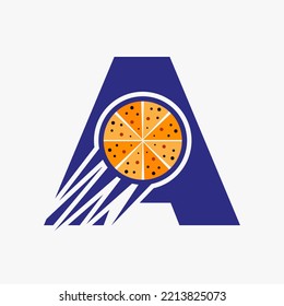 Initial Letter A Restaurant Cafe Logo With Pizza Concept Vector Template