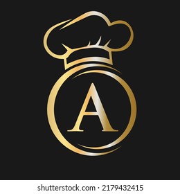 Initial Letter A Restaurant Logo Template. Restaurant Logo Concept with Chef Hat Symbol Vector Sign